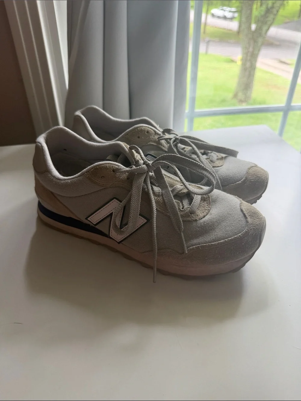 New Balance Light Gray & Blue Retro Runner Shoes
